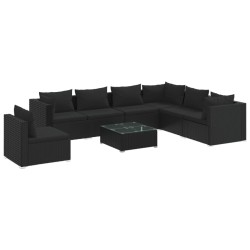 vidaXL 8-tlg. Garten-Lounge-Set mit Kissen Poly Rattan Schwarz