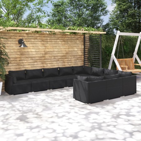 vidaXL 10-tlg. Garten-Lounge-Set mit Kissen Poly Rattan Schwarz