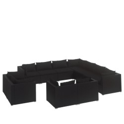 vidaXL 11-tlg. Garten-Lounge-Set mit Kissen Schwarz Poly Rattan