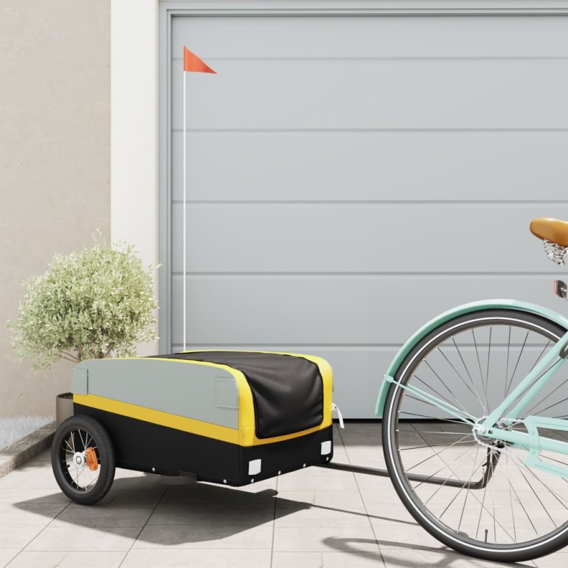 vidaXL Lastenanhänger für Fahrrad Schwarz und Gelb 30 kg Eisen vidaXL Lastenanhänger für Fahrrad Schwarz und Gelb 30 kg Eisen