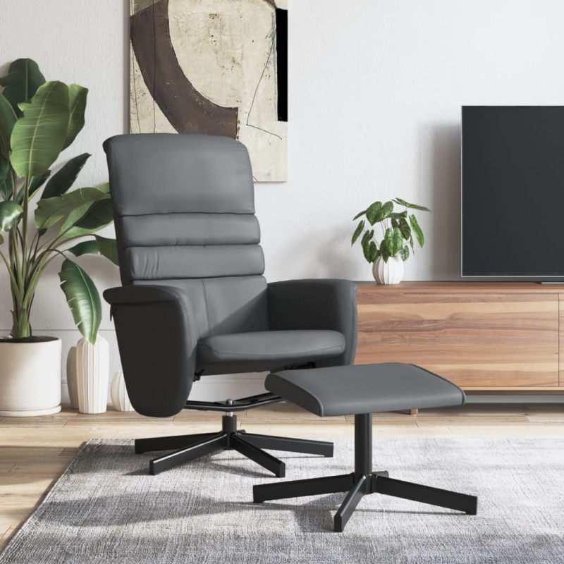 vidaXL Relaxsessel mit Fußhocker Grau Kunstleder vidaXL Relaxsessel mit Fußhocker Grau Kunstleder
