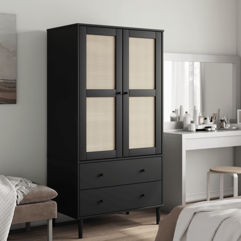 vidaXL Kleiderschrank SENJA Rattan-Optik Schwarz 90x55x175 cm vidaXL Kleiderschrank SENJA Rattan-Optik Schwarz 90x55x175 cm