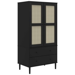 vidaXL Kleiderschrank SENJA Rattan-Optik Schwarz 90x55x175 cm