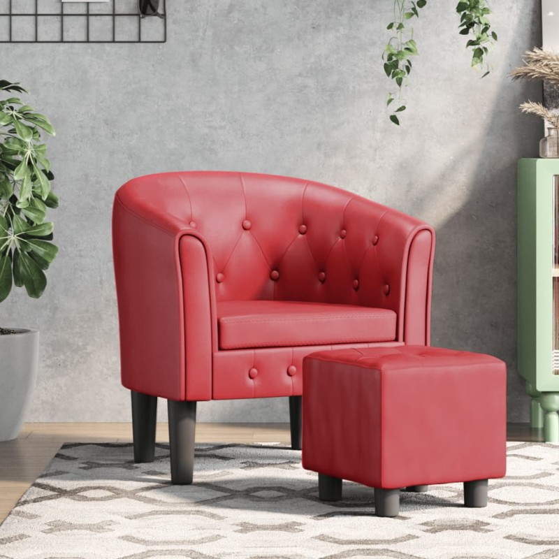 vidaXL Clubsessel mit Fußhocker Weinrot Kunstleder vidaXL Clubsessel mit Fußhocker Weinrot Kunstleder