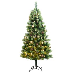 vidaXL Künstlicher Weihnachtsbaum Klappbar 150 LEDs & Kugeln 120 cm