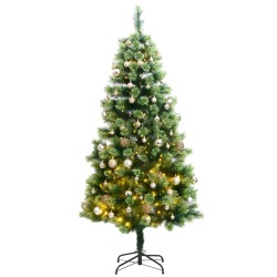 vidaXL Künstlicher Weihnachtsbaum Klappbar 150 LEDs & Kugeln 150 cm