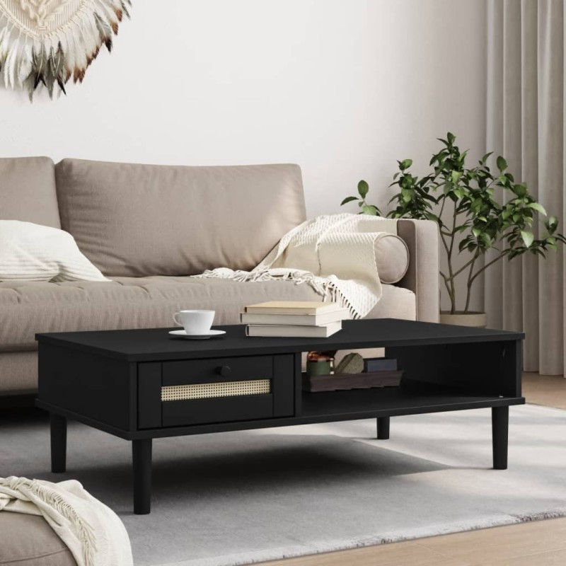 vidaXL Couchtisch SENJA Rattan-Optik Schwarz 100x55x33 cm Kiefernholz vidaXL Couchtisch SENJA Rattan-Optik Schwarz 100x55x33 cm Kiefernholz