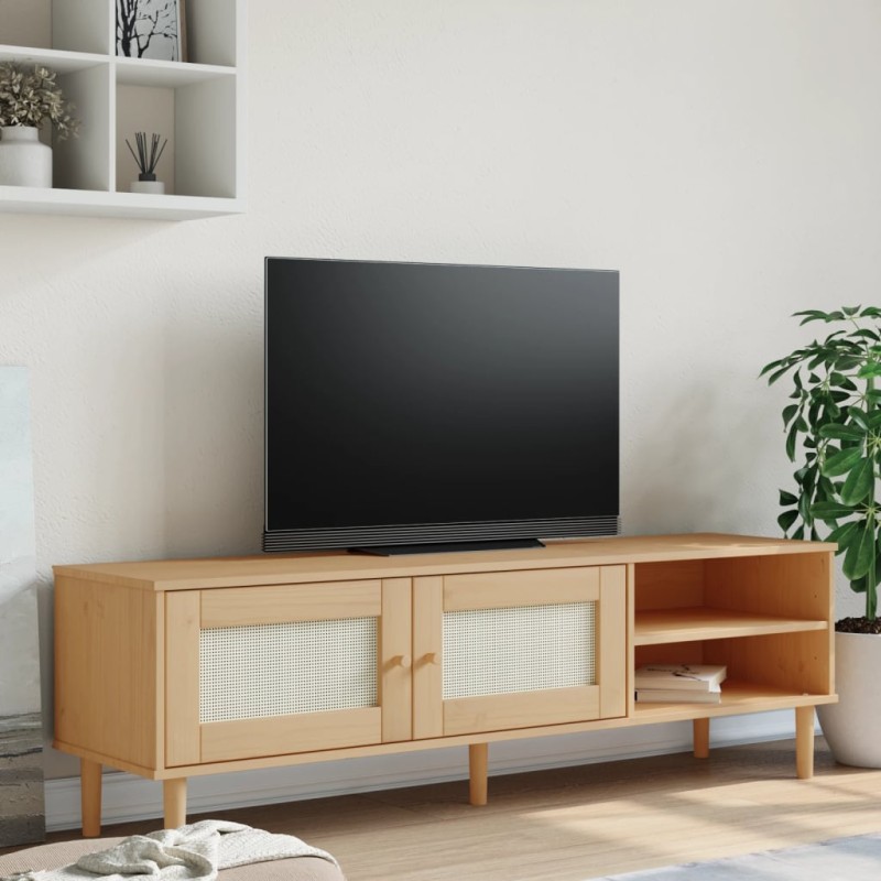 vidaXL TV-Schrank SENJA Rattan-Optik Braun 158x40x49 cm Kiefernholz vidaXL TV-Schrank SENJA Rattan-Optik Braun 158x40x49 cm Kiefernholz