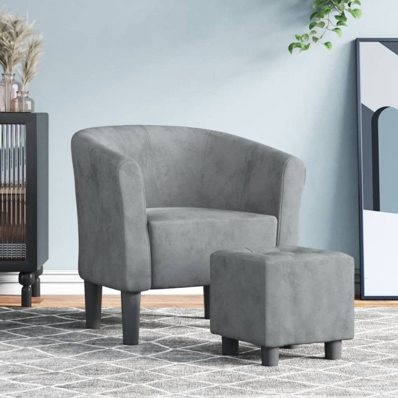 vidaXL Clubsessel mit Fußhocker Dunkelgrau Samt vidaXL Clubsessel mit Fußhocker Dunkelgrau Samt