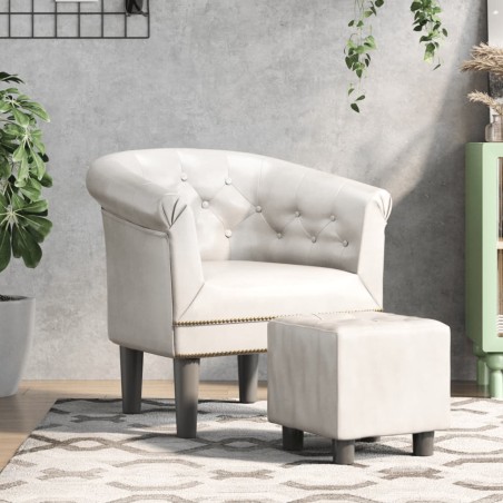 vidaXL Clubsessel mit Fußhocker Weiß Kunstleder