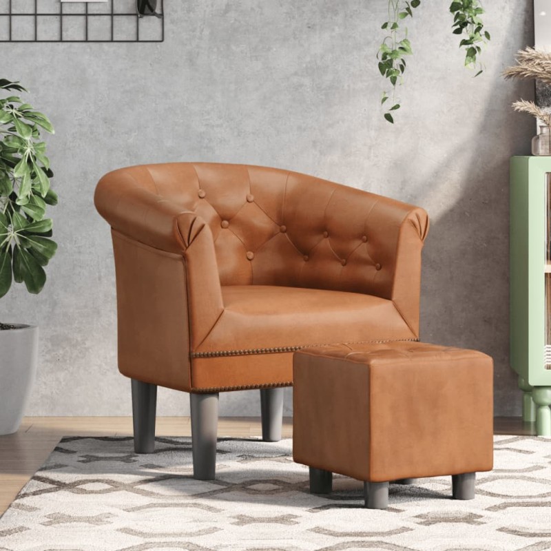 vidaXL Clubsessel mit Fußhocker Braun Kunstleder vidaXL Clubsessel mit Fußhocker Braun Kunstleder