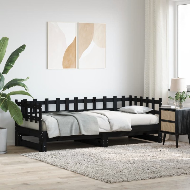 vidaXL Tagesbett Ausziehbar Schwarz 2x(80x200) cm Massivholz Kiefer vidaXL Tagesbett Ausziehbar Schwarz 2x(80x200) cm Massivholz Kiefer