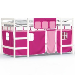 vidaXL Kinderhochbett mit Vorhängen Rosa 90x190 cm Massivholz Kiefer