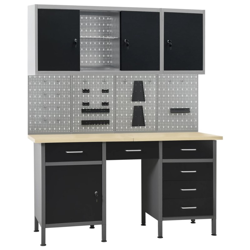 vidaXL Werkbank mit 4 Werkzeugwänden und 2 Wandschränken vidaXL Werkbank mit 4 Werkzeugwänden und 2 Wandschränken