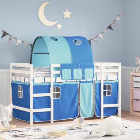 vidaXL Kinderhochbett mit Tunnel Blau 80x200 cm Massivholz Kiefer