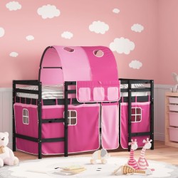 vidaXL Kinderhochbett mit Tunnel Rosa 80x200 cm Massivholz Kiefer