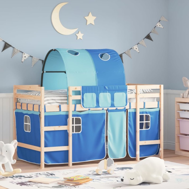 vidaXL Kinderhochbett mit Tunnel Blau 90x200 cm Massivholz Kiefer vidaXL Kinderhochbett mit Tunnel Blau 90x200 cm Massivholz Kiefer