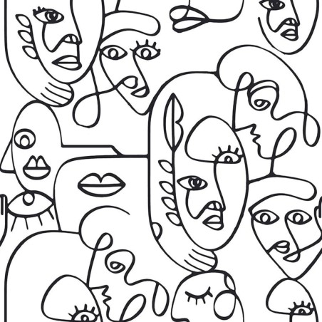 Noordwand Tapete Friends & Coffee Line Art Faces Weiß und Schwarz
