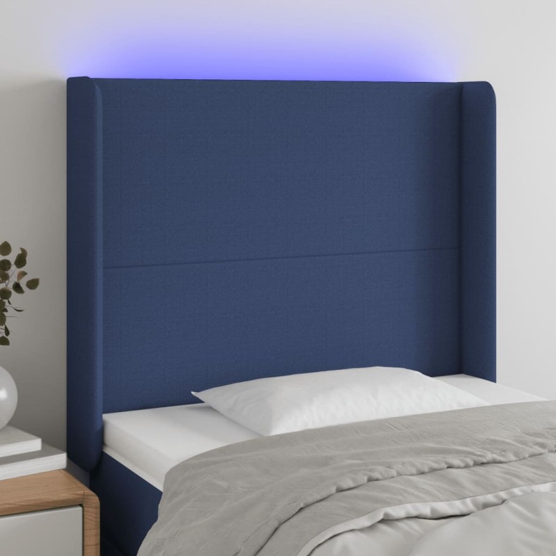 vidaXL LED Kopfteil Blau 93x16x118/128 cm Stoff vidaXL LED Kopfteil Blau 93x16x118/128 cm Stoff