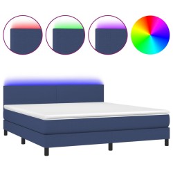 vidaXL Boxspringbett mit Matratze & LED Blau 180x200 cm Stoff