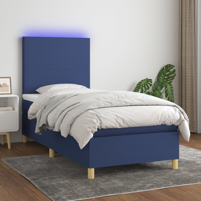 vidaXL Boxspringbett mit Matratze & LED Blau 90x200 cm Stoff vidaXL Boxspringbett mit Matratze & LED Blau 90x200 cm Stoff