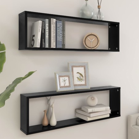 vidaXL Würfelregale 2 Stk. Schwarz 100x15x30 cm Holzwerkstoff