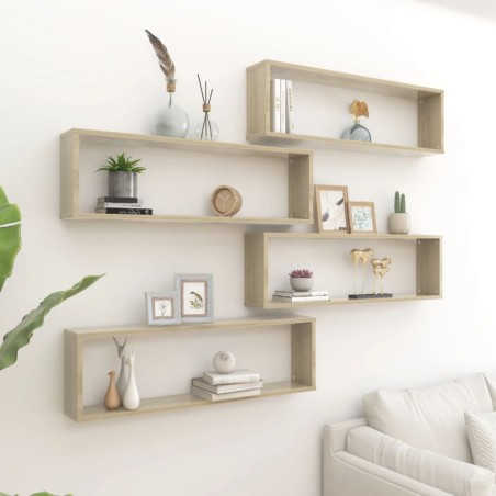 vidaXL Würfelregale 4 Stk. Sonoma-Eiche 100x15x30 cm Holzwerkstoff
