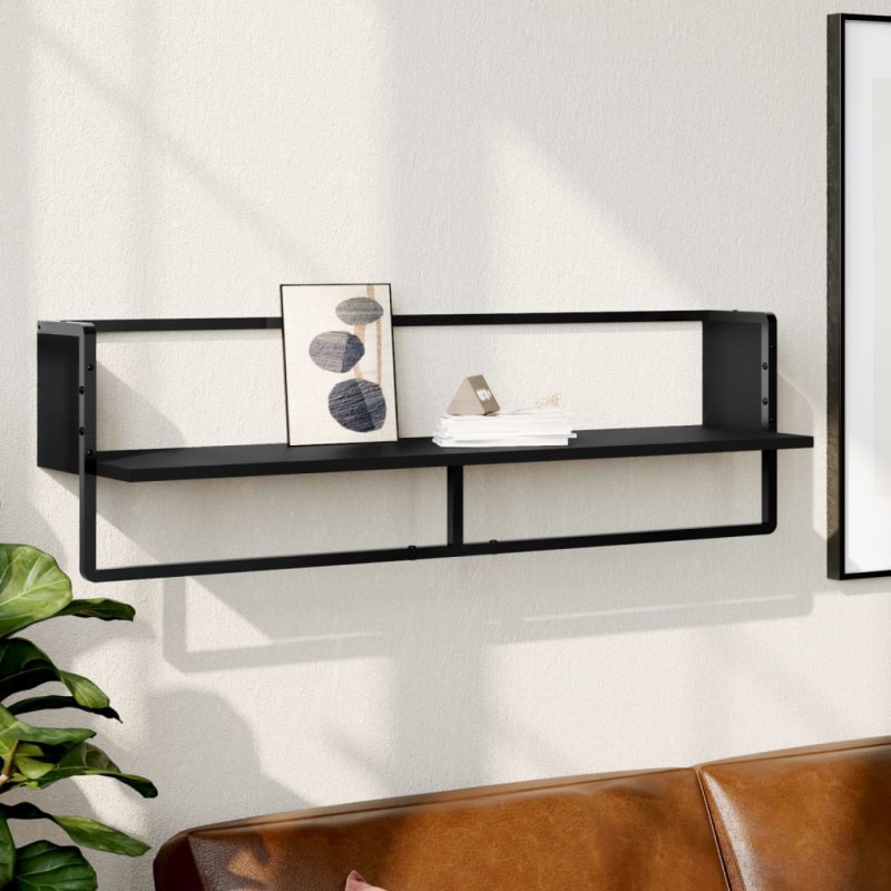 vidaXL Wandregal mit Stange Schwarz 100x25x30 cm vidaXL Wandregal mit Stange Schwarz 100x25x30 cm