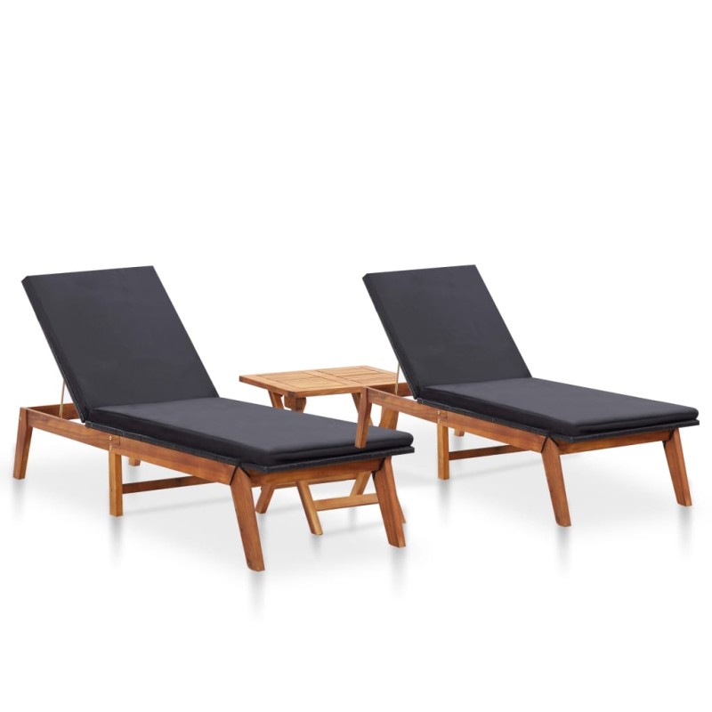vidaXL Sonnenliegen 2 Stk. mit Tisch Poly Rattan und Massivholz Akazie vidaXL Sonnenliegen 2 Stk. mit Tisch Poly Rattan und Massivholz Akazie