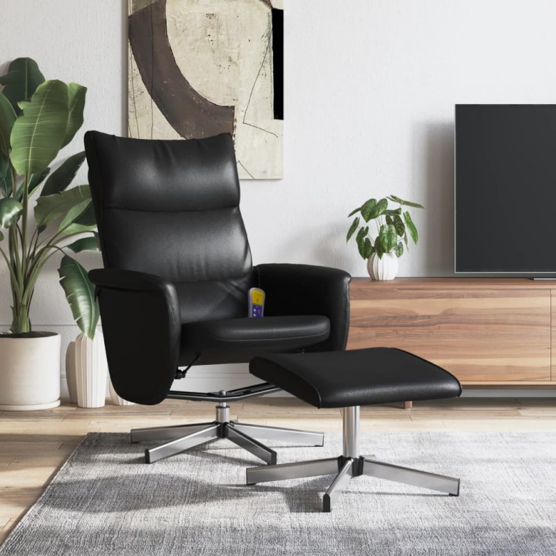 vidaXL Massagesessel mit Fußhocker Schwarz Kunstleder vidaXL Massagesessel mit Fußhocker Schwarz Kunstleder
