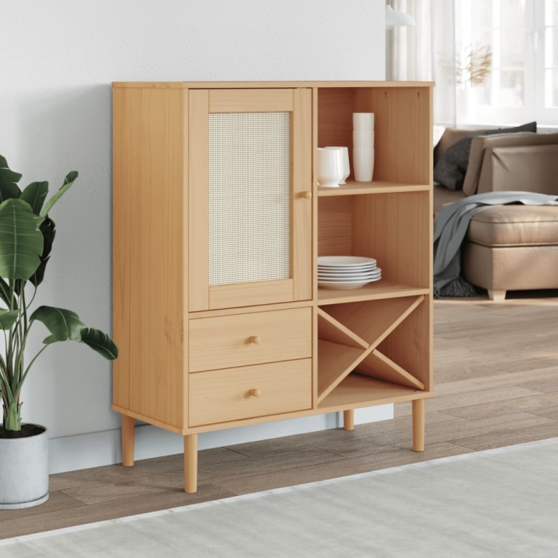 vidaXL Highboard SENJA Rattan-Optik Braun 90x40x112 cm Kiefernholz vidaXL Highboard SENJA Rattan-Optik Braun 90x40x112 cm Kiefernholz