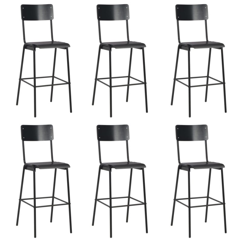 vidaXL Barhocker 6 Stk. Schwarz Massives Sperrholz Stahl vidaXL Barhocker 6 Stk. Schwarz Massives Sperrholz Stahl