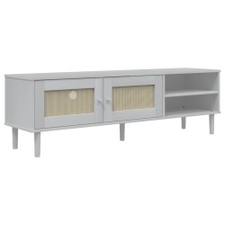 vidaXL TV-Schrank SENJA Rattan-Optik Weiß 158x40x49cm Kiefernholz