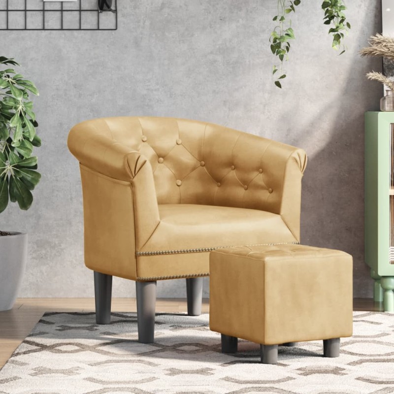 vidaXL Clubsessel mit Fußhocker Golden Kunstleder vidaXL Clubsessel mit Fußhocker Golden Kunstleder