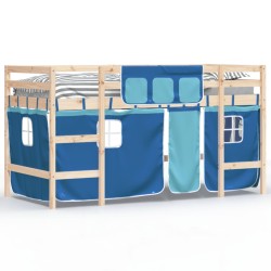 vidaXL Kinderhochbett mit Vorhängen Blau 90x190 cm Massivholz Kiefer