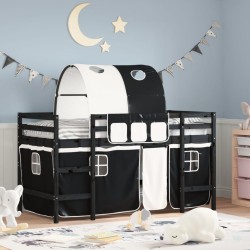 vidaXL Kinderhochbett mit Tunnel Weiß & Schwarz 80x200 cm Kiefernholz