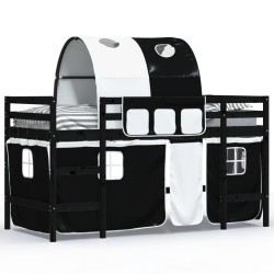 vidaXL Kinderhochbett mit Tunnel Weiß & Schwarz 90x200 cm Kiefernholz