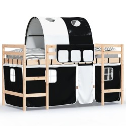 vidaXL Kinderhochbett mit Tunnel Weiß & Schwarz 90x190 cm Kiefernholz