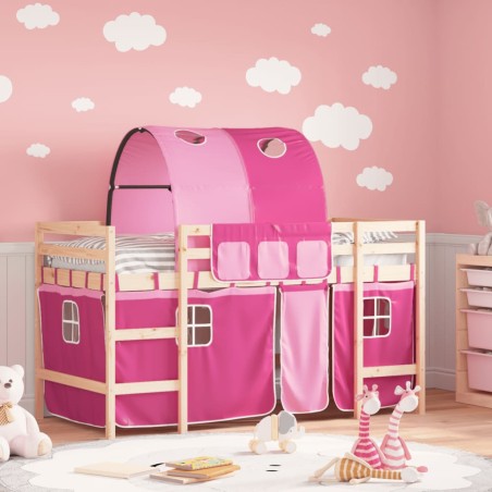 vidaXL Kinderhochbett mit Tunnel Rosa 90x190 cm Massivholz Kiefer