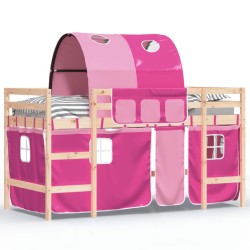 vidaXL Kinderhochbett mit Tunnel Rosa 90x190 cm Massivholz Kiefer