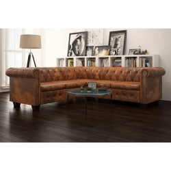 vidaXL Chesterfield Ecksofa 5-Sitzer Kunstleder Braun 