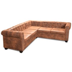 vidaXL Chesterfield Ecksofa 5-Sitzer Kunstleder Braun 