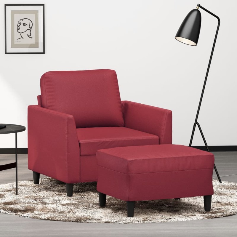 vidaXL Sessel mit Hocker Weinrot 60 cm Kunstleder vidaXL Sessel mit Hocker Weinrot 60 cm Kunstleder