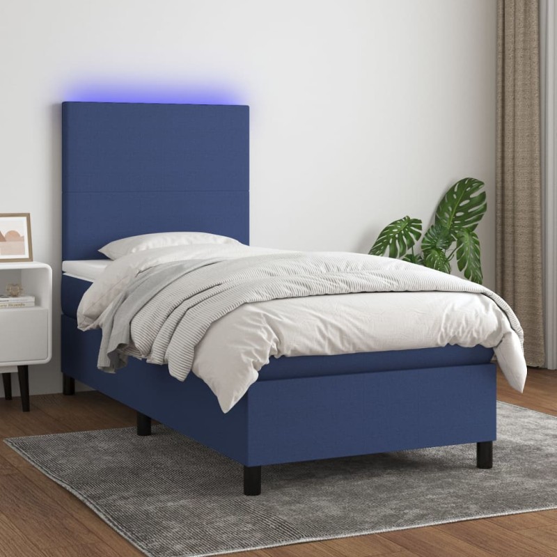 vidaXL Boxspringbett mit Matratze & LED Blau 90x200 cm Stoff vidaXL Boxspringbett mit Matratze & LED Blau 90x200 cm Stoff