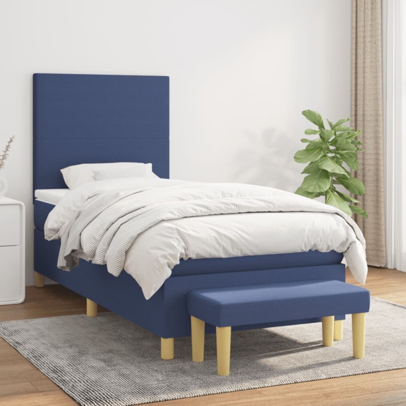 vidaXL Boxspringbett mit Matratze Blau 90x200 cm Stoff vidaXL Boxspringbett mit Matratze Blau 90x200 cm Stoff