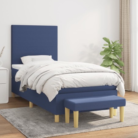 vidaXL Boxspringbett mit Matratze Blau 90x200 cm Stoff
