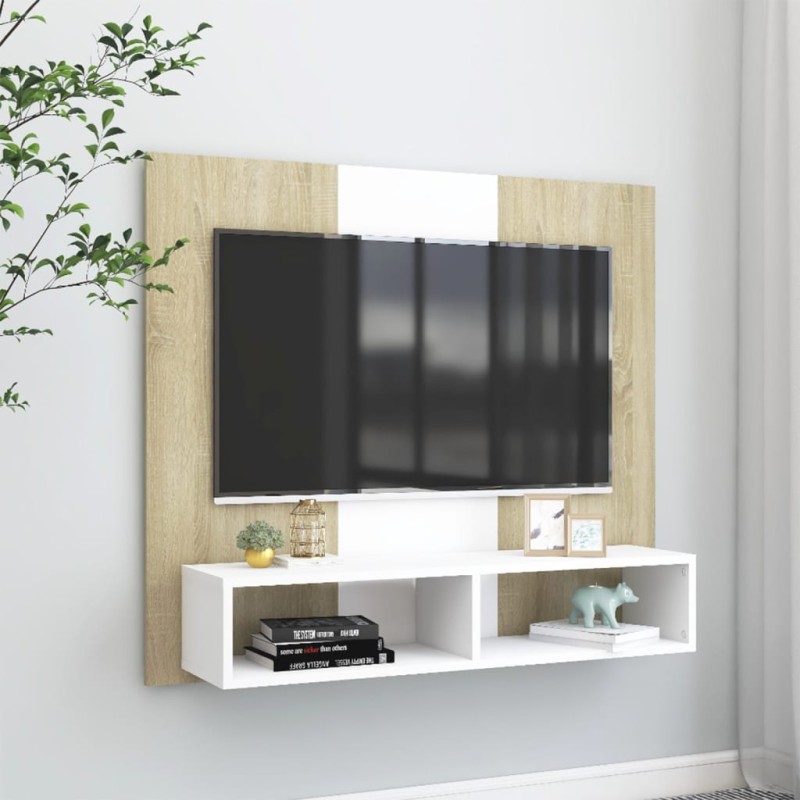 vidaXL TV-Wandschrank Weiß Sonoma-Eiche 102x23,5x90 cm Holzwerkstoff vidaXL TV-Wandschrank Weiß Sonoma-Eiche 102x23,5x90 cm Holzwerkstoff