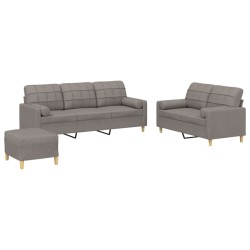 vidaXL 3-tlg. Sofagarnitur mit Kissen Taupe Stoff