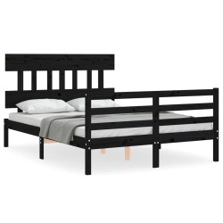 vidaXL Massivholzbett mit Kopfteil Schwarz 140x200 cm