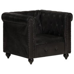 vidaXL Chesterfield-Sessel Schwarz Echtleder